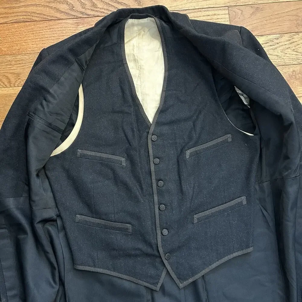 Vintage 1948 Morning Suit 40s Bespoke Wool Coat And Vest Set Single Button Small